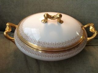 Antique Haviland Limoges Gold And White Soup Tureen
