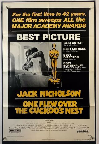 Flew Over Cuckoos Nest Movie Poster (fine -) One Sheet 1975 Jack Nicholson 3848
