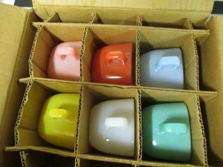Vintage Glasbake Lipton Square Mugs Cups (6 - Green Cracked)