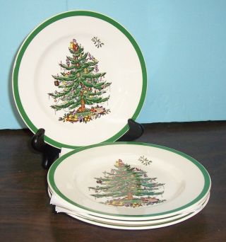 4 Spode Christmas Tree Dinner Plates 10.  75 " Made In England
