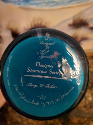 2001 Fenton Turquoise Overlay Vase Fish Seahorse Gold Frit Designer Showcase EXC 7