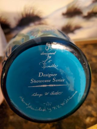 2001 Fenton Turquoise Overlay Vase Fish Seahorse Gold Frit Designer Showcase EXC 8