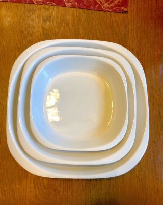Vtg Pillivuyt Set Of 3 - Square Porcelain Baking/ Casserole Dishes - Nesting,  White