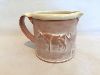 Philip Wood Pottery Small Jug With Cow,  Rooster,  And Fish Sprigs