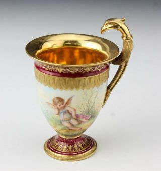 Antique Royal Vienna Style Ornate Gold Gilt Hp Porcelain Teacup W Cherub Nr Lma