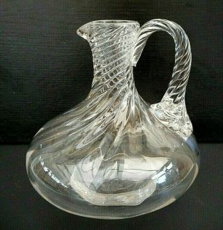 Antique / Vintage Wrythen Glass Jug / Carafe - Spiral Neck & Handle - 6 " Tall