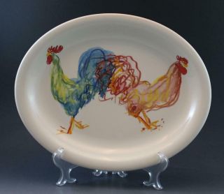 Vintage Tiffany & Co Porcelain Roosters Oval Serving Platter