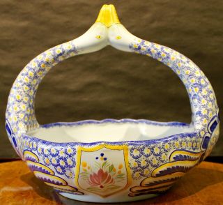 Henriot Quimper Large French Faience Pottery Swan Serving Bowl