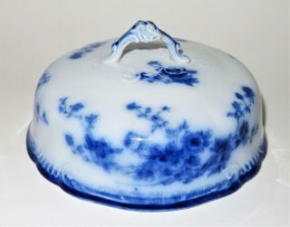 Antique Flow Blue Round Butter Dish Cover,  5 5/8 "