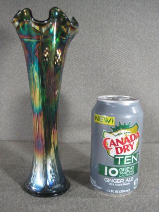 Carnival Glass Vase Butterfly And Berry Green Great Iridescence Maker (?) Exc.
