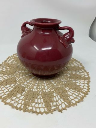 Red Wing Rumrill Pottery Elephant Handled Vase 1930s - Maroon Glaze 215
