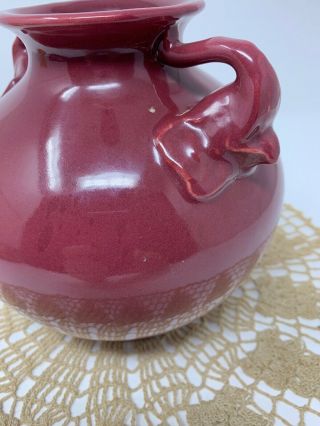 Red Wing RumRill Pottery Elephant Handled Vase 1930s - Maroon Glaze 215 2