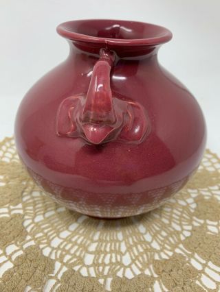 Red Wing RumRill Pottery Elephant Handled Vase 1930s - Maroon Glaze 215 3