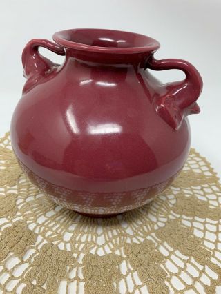 Red Wing RumRill Pottery Elephant Handled Vase 1930s - Maroon Glaze 215 4
