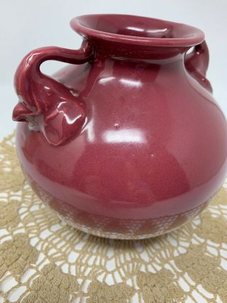 Red Wing RumRill Pottery Elephant Handled Vase 1930s - Maroon Glaze 215 5