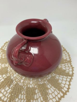Red Wing RumRill Pottery Elephant Handled Vase 1930s - Maroon Glaze 215 7