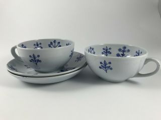 Vintage Arabia Finland " Blue Tapestry " Set Of 2 Cups & Saucers