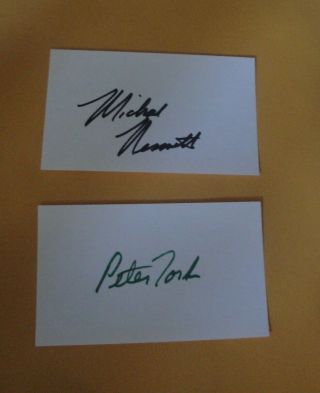 Michael Nesmith Signed & Peter Tork Signed 3x5 Index Card Autographs The Monkees
