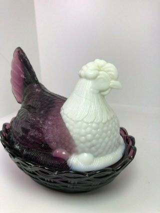 Westmoreland Hen On Nest Purple And White Slag Candy Dish