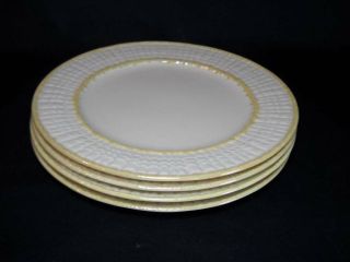 Four Belleek Limpet Yellow 9 3/4 " Luncheon Plates 3rd Black Mark 1926/46