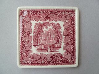 Vintage MASON ' S VISTA England Red/Pink square Tea Trivet 1940 ' s mark 5