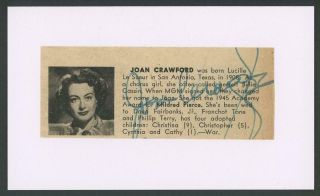 Joan Crawford (1904 - 1977) Autograph Cut | " Mildred Pierce " - Signed