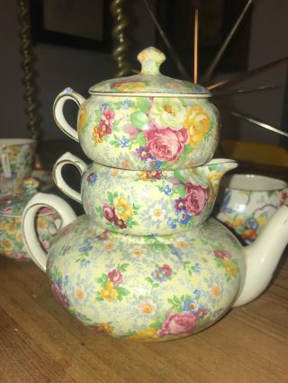Art Deco Lord Nelson Ware Rose Time Chintz Stacking Teapot England Old