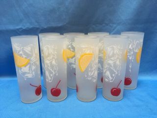 Vintage Federal Cherry Lemon Ice Cube Tumblers Complete Set Of Eight Glasses