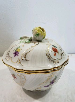 Antique Meissen Floral And Gold 3 1/2 " Pot De Creme