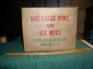 Vintage Hazel Atlas Xmas Tom & Jerry Punch Bowl Eggnog Set,  6 Cups Exc,