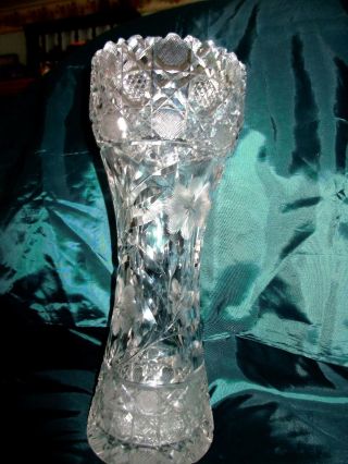 American Brilliant Cut Glass Tall 12 " Vase Unknown Maker Unmarked 100 Years Old