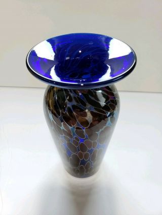 Hand blown blue with maroon dots art glass vase by Elias signed 2