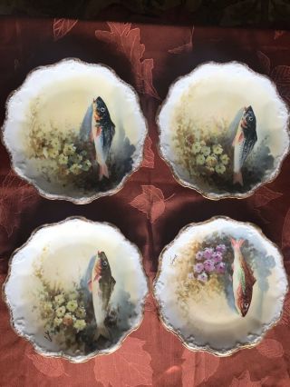 Antique Limoges B&h Hand Painted Plate Fish Signed By Artist Dubois 9.  5  Four