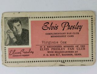 Vintage Elvis Fan Club Membership Card 1950 