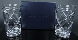 Ralph Lauren Brogan Crystal Highball Set Of (2) Whiskey Glasses Nib