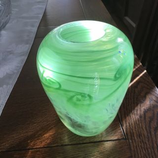 Green And Clear Swirl 8” Art Glass Vase