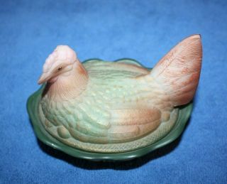 Fenton Glass Hand Painted & Airbrushed Satin Glass Hen On Nest