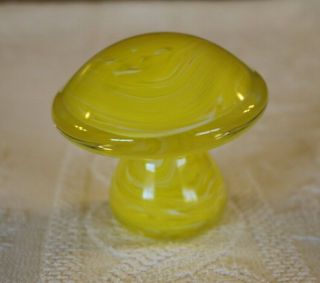 Collectible Rare Yellow Swirl Joe Rice Art Glass Mushroom