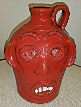 2011 Handmade Red Face Jug Folk Art Pottery 8 " Ooak (mary Stanley Ferguson) Ga