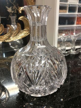 Antique American Brilliant Cut Glass Crystal Abp Bergen Atlantic Carafe 81/2