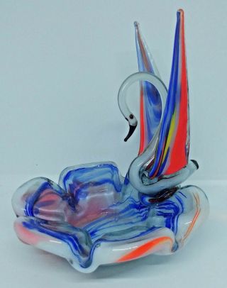 Hand Blown Murano Style Art Glass Swan Ash Tray Paperweight