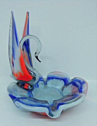 Hand Blown Murano Style Art Glass Swan Ash Tray Paperweight 3