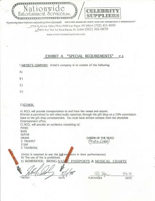 Mickey Dolenz Monkees 1998 Signed Contract For Cruise Ship Performance