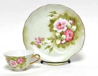 Set Of 4 Heritage Green By Lefton China Snack Plate And Cup Set 3071
