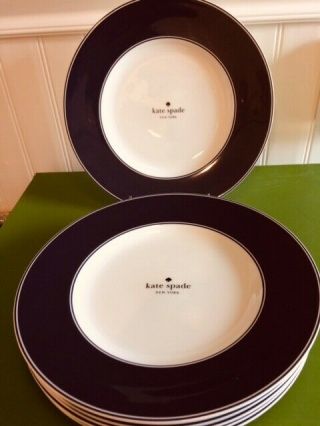 Kate Spade York Lenox Rutherford Circle Navy Accent Plates Nwt Set Of 4