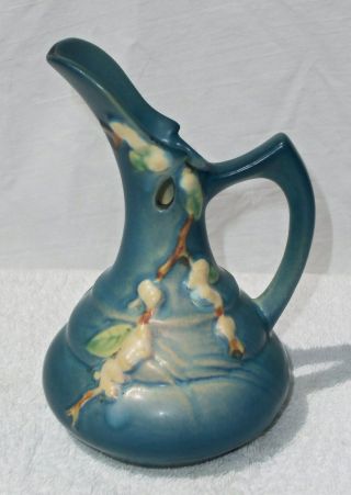 Vintage 1940s Roseville Pottery Ewer Vase Snowberry 1tk - 6 " Blue