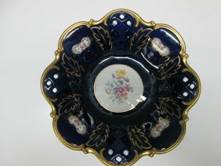 Reichenbach Echt Kobalt Blue Porcelain Serving Bowl Cabbage Rose & Floral