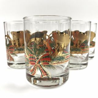 Vtg Culver Yule Horn (6) Double Old Fashioned Glasses 14oz Christmas Gold Signed 3
