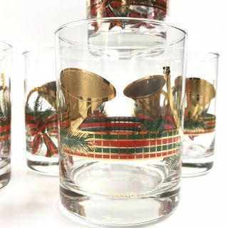 Vtg Culver Yule Horn (6) Double Old Fashioned Glasses 14oz Christmas Gold Signed 5