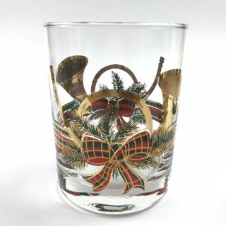 Vtg Culver Yule Horn (6) Double Old Fashioned Glasses 14oz Christmas Gold Signed 8